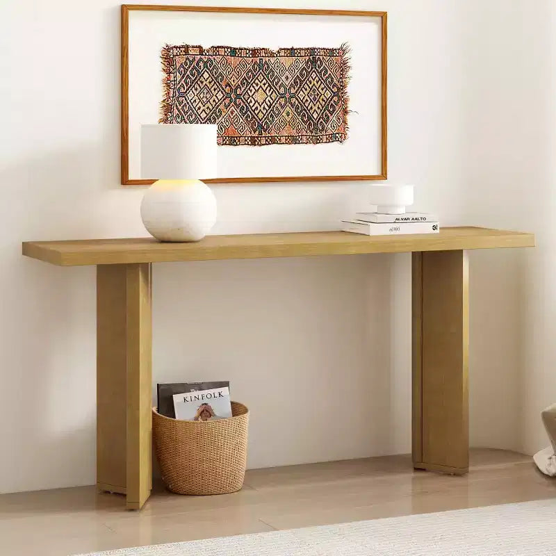Console d'entrée moderne avec placage en pin et pieds géométriques, table de couloir ou de canapé étroite pour entrée, salon - Panipeachy