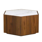 Table basse hexagonale moderne avec plateau en faux marbre et tiroirs de rangement cachés, table de salon - Panipeachy