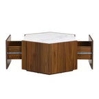 Table basse hexagonale moderne avec plateau en faux marbre et tiroirs de rangement cachés, table de salon - Panipeachy