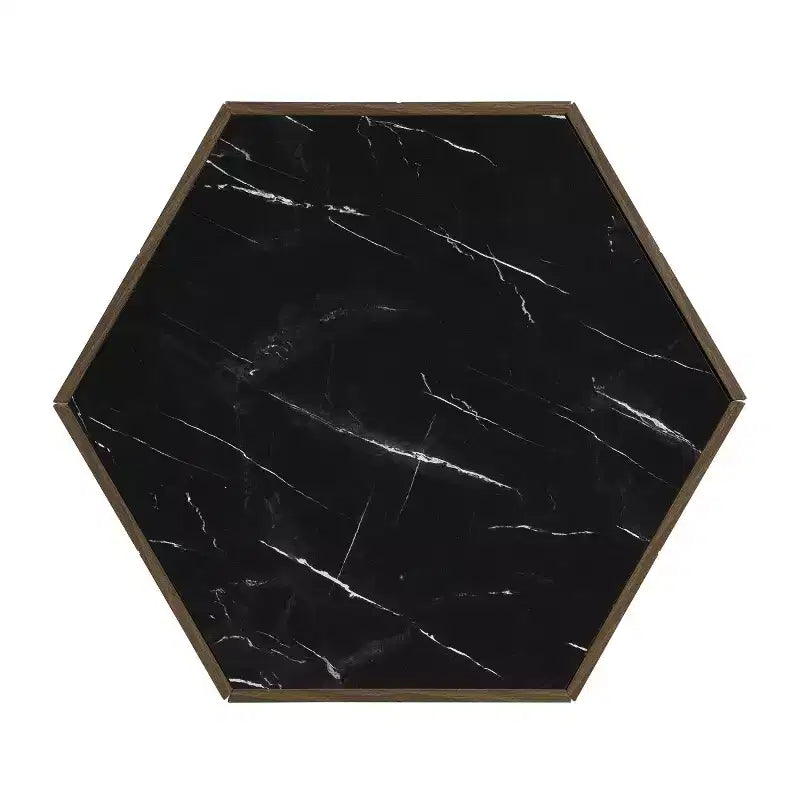 Table basse hexagonale moderne avec plateau en faux marbre et tiroirs de rangement cachés, table de salon - Panipeachy
