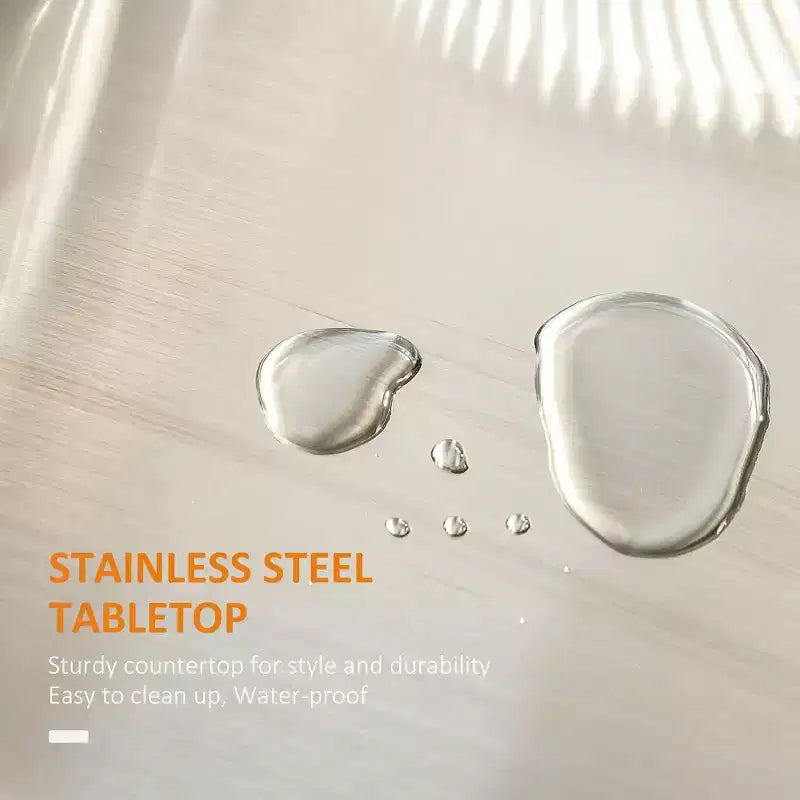 Îlot de cuisine sur roulettes, Desserte de cuisine roulante avec comptoir en acier inoxydable, tiroir, porte-serviettes et porte-épices, Chariot de rangement utilitaire
