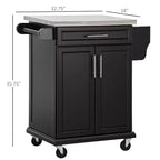 Îlot de cuisine sur roulettes, Desserte de cuisine roulante avec comptoir en acier inoxydable, tiroir, porte-serviettes et porte-épices, Chariot de rangement utilitaire