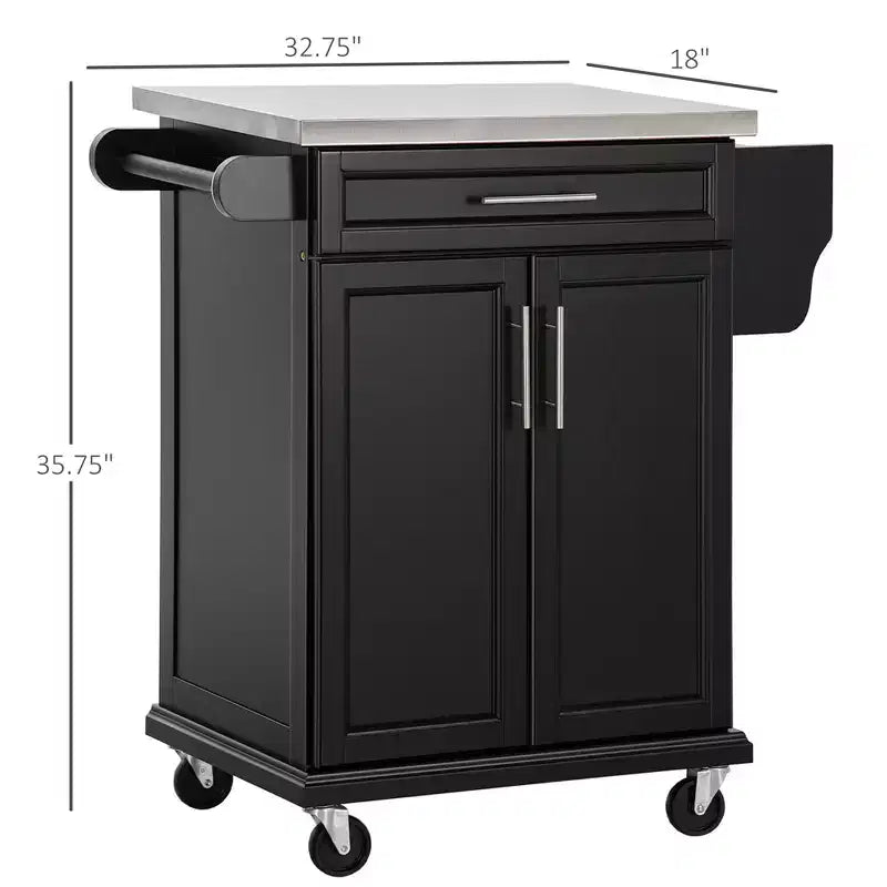 Îlot de cuisine sur roulettes, Desserte de cuisine roulante avec comptoir en acier inoxydable, tiroir, porte-serviettes et porte-épices, Chariot de rangement utilitaire