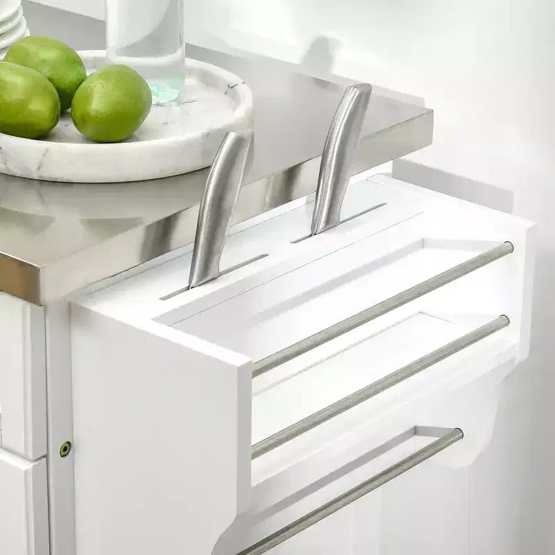 Îlot de cuisine sur roulettes, Desserte de cuisine roulante avec comptoir en acier inoxydable, tiroir, porte-serviettes et porte-épices, Chariot de rangement utilitaire