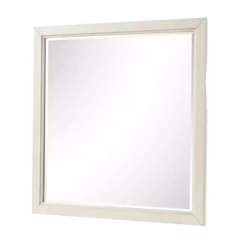 Miroir de commode Royal Hampton, verre biseauté, bois massif finition blanc antique, 38 pouces