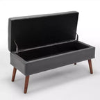 TUYOHW Banc de rangement rectangulaire, banc de bout de lit avec pieds en bois massif, ottoman en cuir PU pour salon, chambre, entrée
