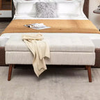 TUYOHW Banc de rangement rectangulaire, banc de bout de lit avec pieds en bois massif, ottoman en cuir PU pour salon, chambre, entrée