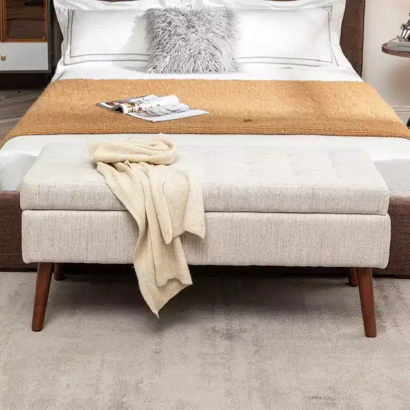 TUYOHW Banc de rangement rectangulaire, banc de bout de lit avec pieds en bois massif, ottoman en cuir PU pour salon, chambre, entrée