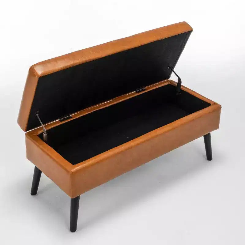 TUYOHW Banc de rangement rectangulaire, banc de bout de lit avec pieds en bois massif, ottoman en cuir PU pour salon, chambre, entrée