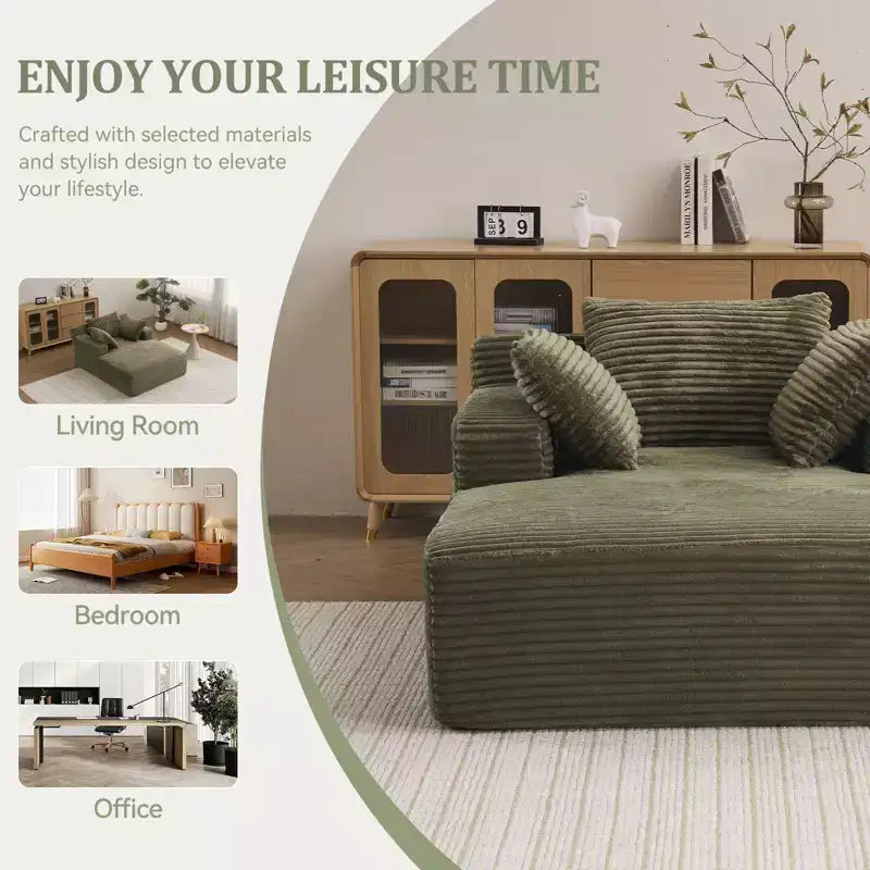 Efomao 66inx48in Chaise longue intérieure moderne rembourrée en velours côtelé avec accoudoirs, canapé-lit profond, aucun assemblage requis, vert