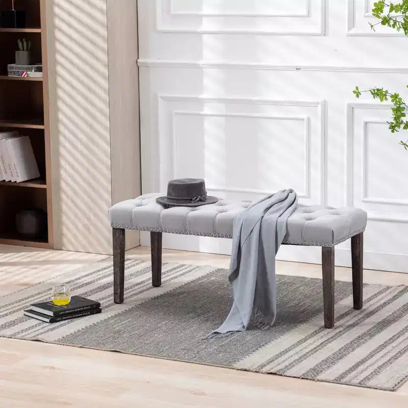 EHMKNP Banc capitonné élégant en velours touffeté Banc décoratif pour salle à manger, Tabouret d'appoint pour chambre, Siège d'entrée avec pieds en bois