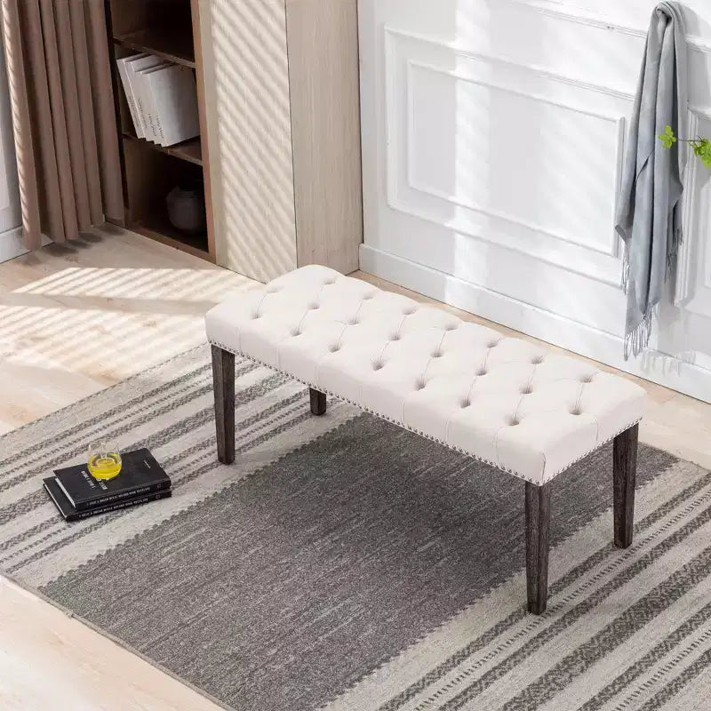 EHMKNP Banc capitonné élégant en velours touffeté Banc décoratif pour salle à manger, Tabouret d'appoint pour chambre, Siège d'entrée avec pieds en bois