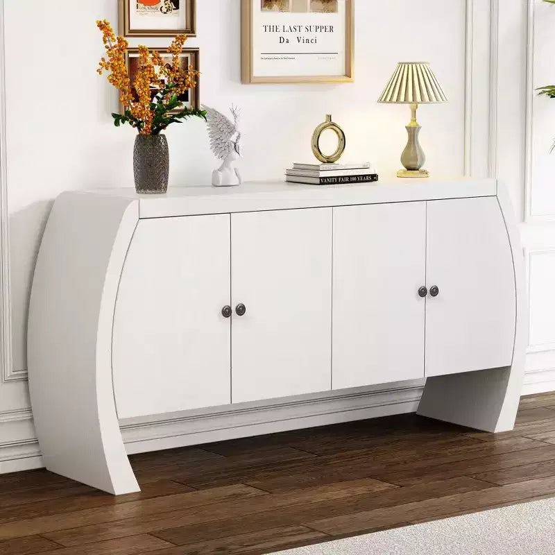 Meuble de rangement GDFStudio Oscar à 4 portes en placage de frêne avec pieds incurvés et étagères réglables