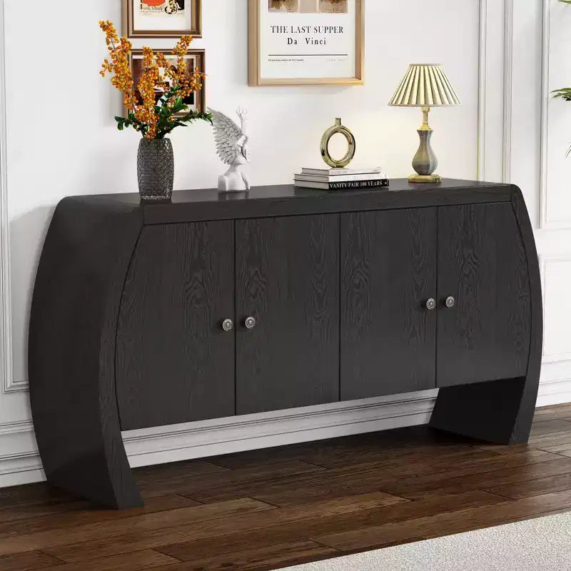 Meuble de rangement GDFStudio Oscar à 4 portes en placage de frêne avec pieds incurvés et étagères réglables