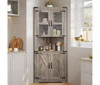 Meuble d'angle, meuble d'angle haut avec porte coulissante et étagères réglables, meuble de rangement d'angle pour salon, cuisine, salle de bain, gris délavé