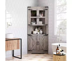 Meuble d'angle, meuble d'angle haut avec porte coulissante et étagères réglables, meuble de rangement d'angle pour salon, cuisine, salle de bain, gris délavé