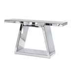55,9" Console miroir moderne, Table d'entrée réfléchissante pleine longueur avec base trapézoïdale, pour couloir ou salon - Panipeachy