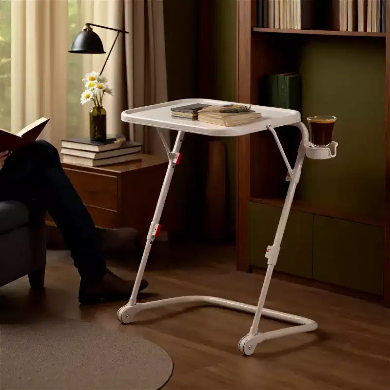 Bureau pliant réglable en hauteur FurnitureR avec plateau en PP, table de travail portable peu encombrante avec roulettes et tiroirs de rangement latéraux pour le bureau à domicile