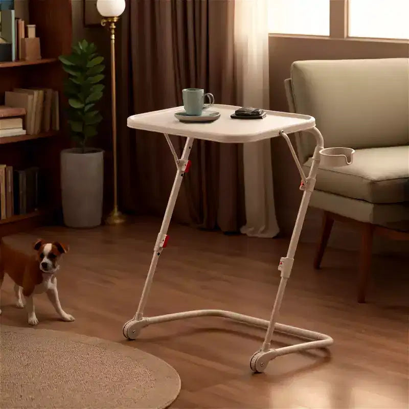 Bureau pliant réglable en hauteur FurnitureR avec plateau en PP, table de travail portable peu encombrante avec roulettes et tiroirs de rangement latéraux pour le bureau à domicile