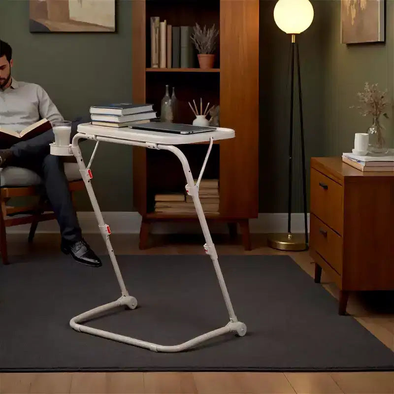 Bureau pliant réglable en hauteur FurnitureR avec plateau en PP, table de travail portable peu encombrante avec roulettes et tiroirs de rangement latéraux pour le bureau à domicile