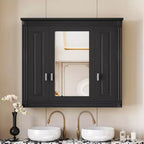 MAYEERTY 35 Armoire de toilette murale, Armoire murale de salle de bain moderne avec miroir et étagères ouvertes pour salle de bain Gris