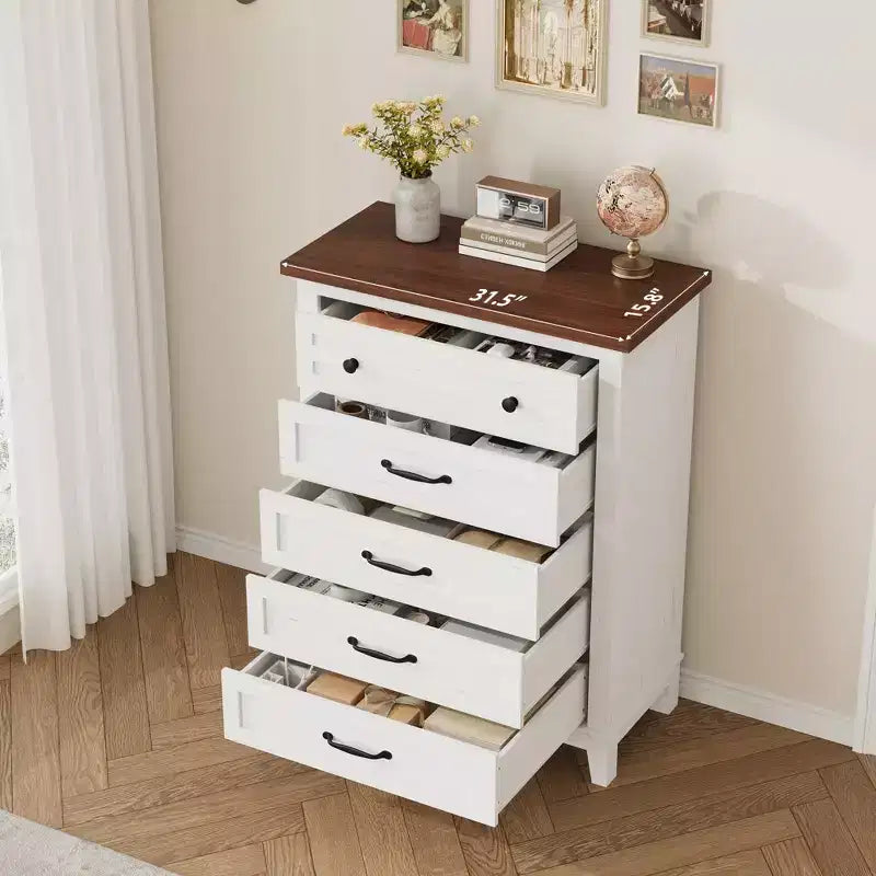Commode à 5 tiroirs pour chambre à coucher, 41,3 po de haut, en bois, autoportante, grand rangement | Organiseur de placard vertical pour chambre à coucher et salon