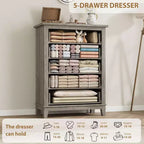 Commode à 5 tiroirs pour chambre à coucher, 41,3 po de haut, en bois, autoportante, grand rangement | Organiseur de placard vertical pour chambre à coucher et salon