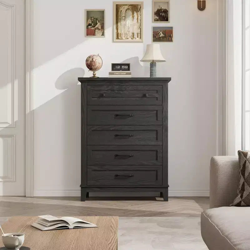Commode à 5 tiroirs pour chambre à coucher, 41,3 po de haut, en bois, autoportante, grand rangement | Organiseur de placard vertical pour chambre à coucher et salon