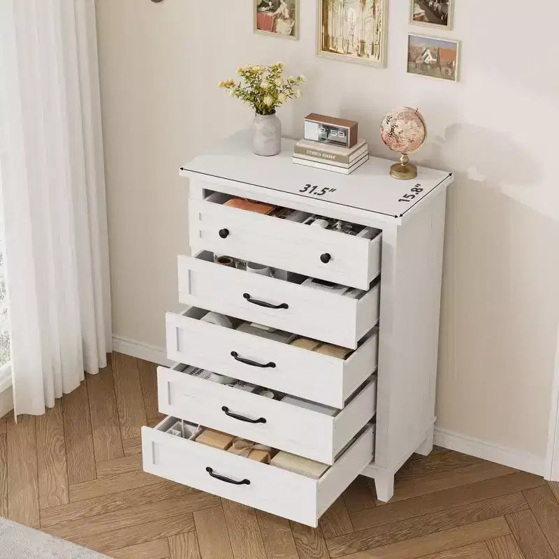 Commode à 5 tiroirs pour chambre à coucher, 41,3 po de haut, en bois, autoportante, grand rangement | Organiseur de placard vertical pour chambre à coucher et salon