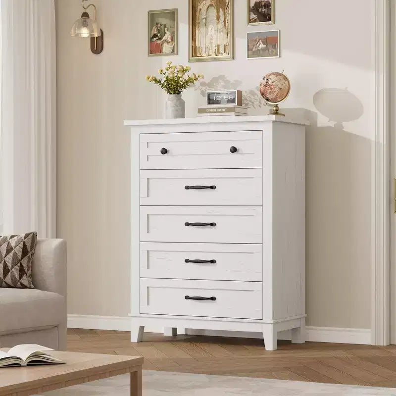 Commode à 5 tiroirs pour chambre à coucher, 41,3 po de haut, en bois, autoportante, grand rangement | Organiseur de placard vertical pour chambre à coucher et salon
