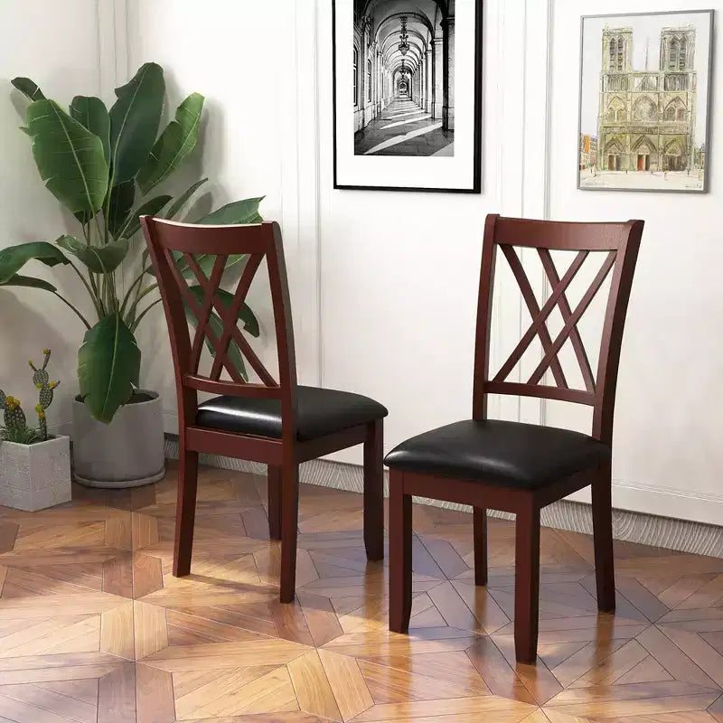 Costway Lot de 2 chaises de salle à manger, chaises de cuisine avec dossier, siège rembourré et pieds en bois d'hévéa