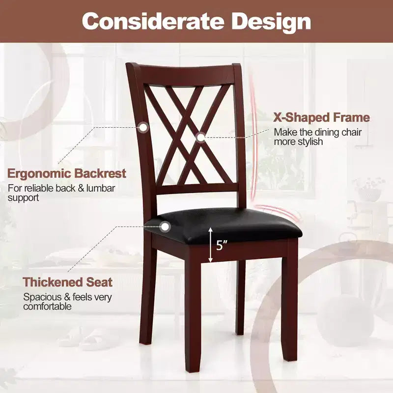 Costway Lot de 2 chaises de salle à manger, chaises de cuisine avec dossier, siège rembourré et pieds en bois d'hévéa