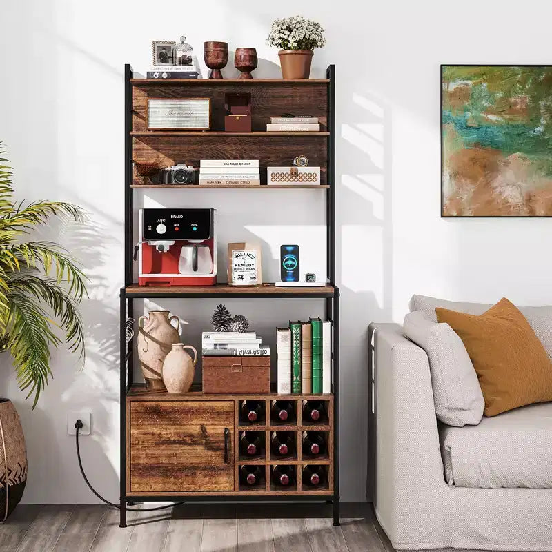 Meuble de rangement de cuisine Costway 67 avec prises électriques, meuble de bar à café avec crochets en S
