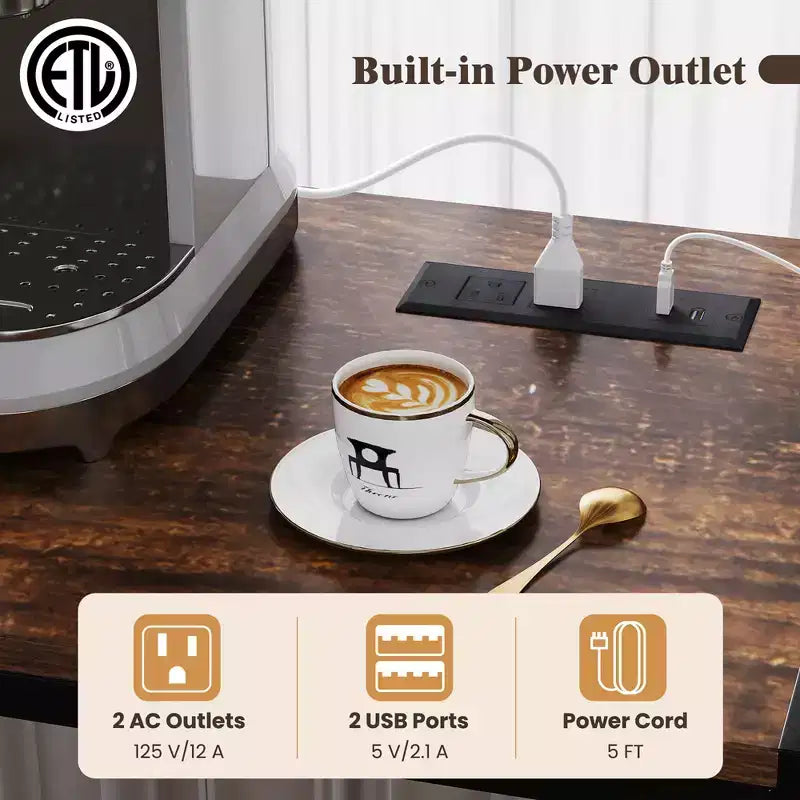 Meuble de rangement de cuisine Costway 67 avec prises électriques, meuble de bar à café avec crochets en S
