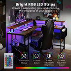 Bureau de jeu en L Costway avec lumières LED, prises électriques, support d'écran et pochette en tissu