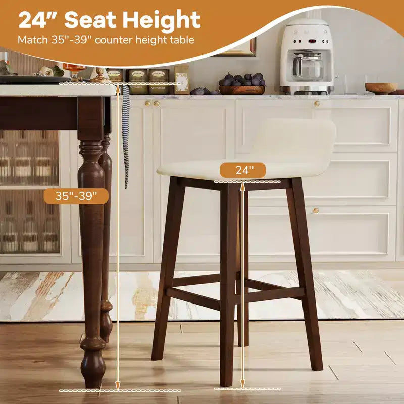 Tabourets de bar Costway 29" rembourrés avec dossier bas, repose-pieds et pieds en bois pour îlot de cuisine