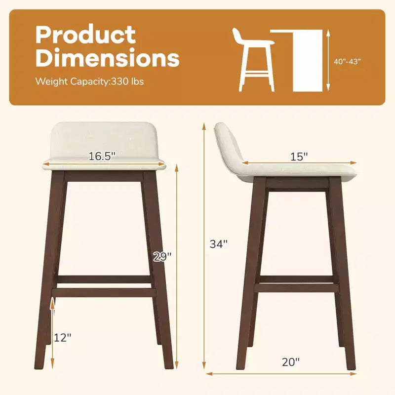 Tabourets de bar Costway 29" rembourrés avec dossier bas, repose-pieds et pieds en bois pour îlot de cuisine