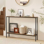 Costway Table console étroite 44 po avec étagère et deux dispositifs anti-basculement marron et noir
