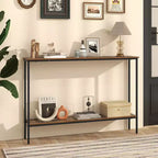 Costway Table console étroite 44 po avec étagère et deux dispositifs anti-basculement marron et noir