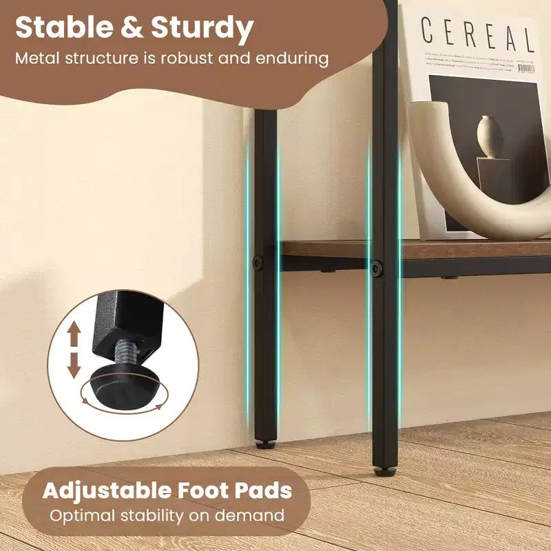 Costway Table console étroite 44 po avec étagère et deux dispositifs anti-basculement marron et noir