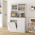 Meuble de Cuisine Costway Double Poubelle Inclinable avec Huche, Armoire de Rangement Blanc