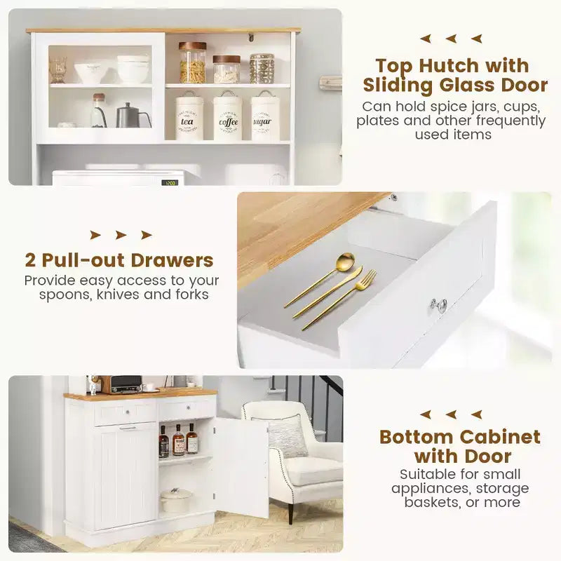 Meuble de Cuisine Costway Double Poubelle Inclinable avec Huche, Armoire de Rangement Blanc