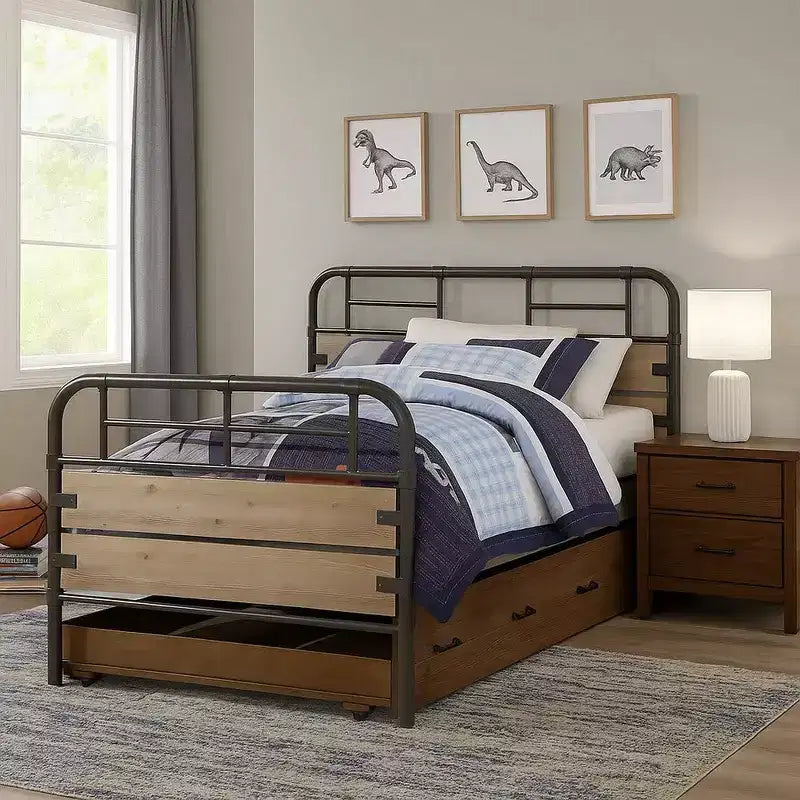 Lit gigogne double en bois Royal Hampton avec roulettes, marron