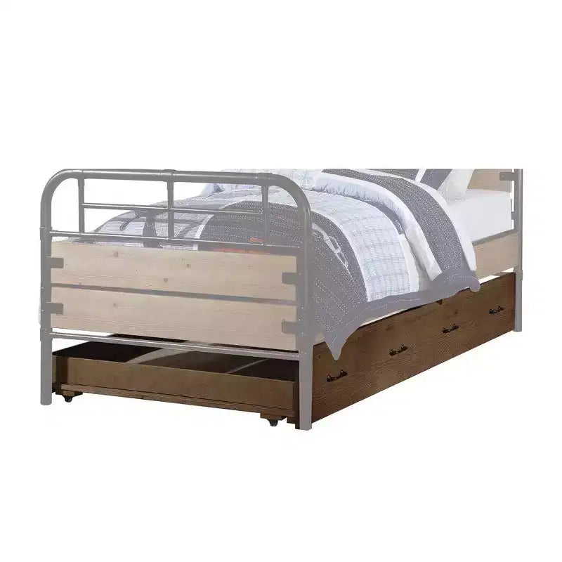 Lit gigogne double en bois Royal Hampton avec roulettes, marron