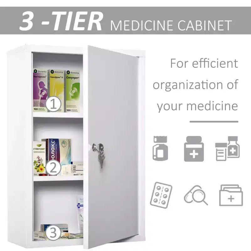 Armoire à pharmacie murale en acier, 3 étagères, boîte d'urgence pour salle de bain et cuisine