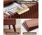 Commode à 6 tiroirs pour chambre à coucher, commodes larges avec profil incurvé, tiroirs en bois cannelé avec poignée dorée, commode au design épaissi