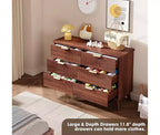 Commode à 6 tiroirs pour chambre à coucher, commodes larges avec profil incurvé, tiroirs en bois cannelé avec poignée dorée, commode au design épaissi