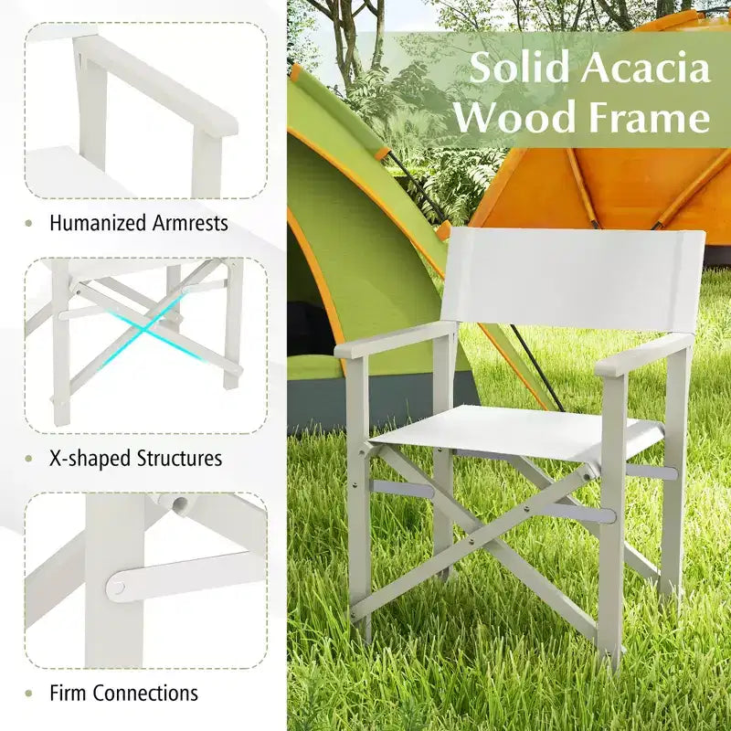 Lot de 2 chaises de réalisateur pliantes Costway avec cadre en bois d'acacia et tissu Oxford lavable en machine