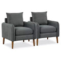 Costway 2PCS Modern Accent Chair Upholstered Mid-Century Armchair w/ Rubber Wood Legs