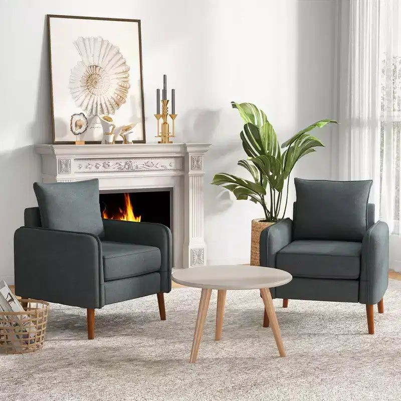 Costway Lot de 2 fauteuils d'appoint modernes rembourrés de style Mid-Century avec pieds en bois d'hévéa